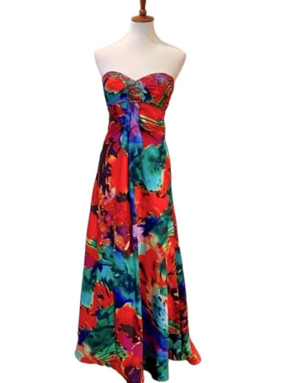 Vintage Formal Dress Small Gown Strapless Y2K Tropical Cruise Art To Wear Cruise - Picture 3 of 17